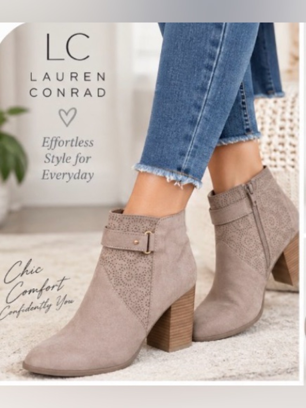Lauren Conrad Rosehip Taupe Ankle Booties Size 8.5 NWOT Laser Cut